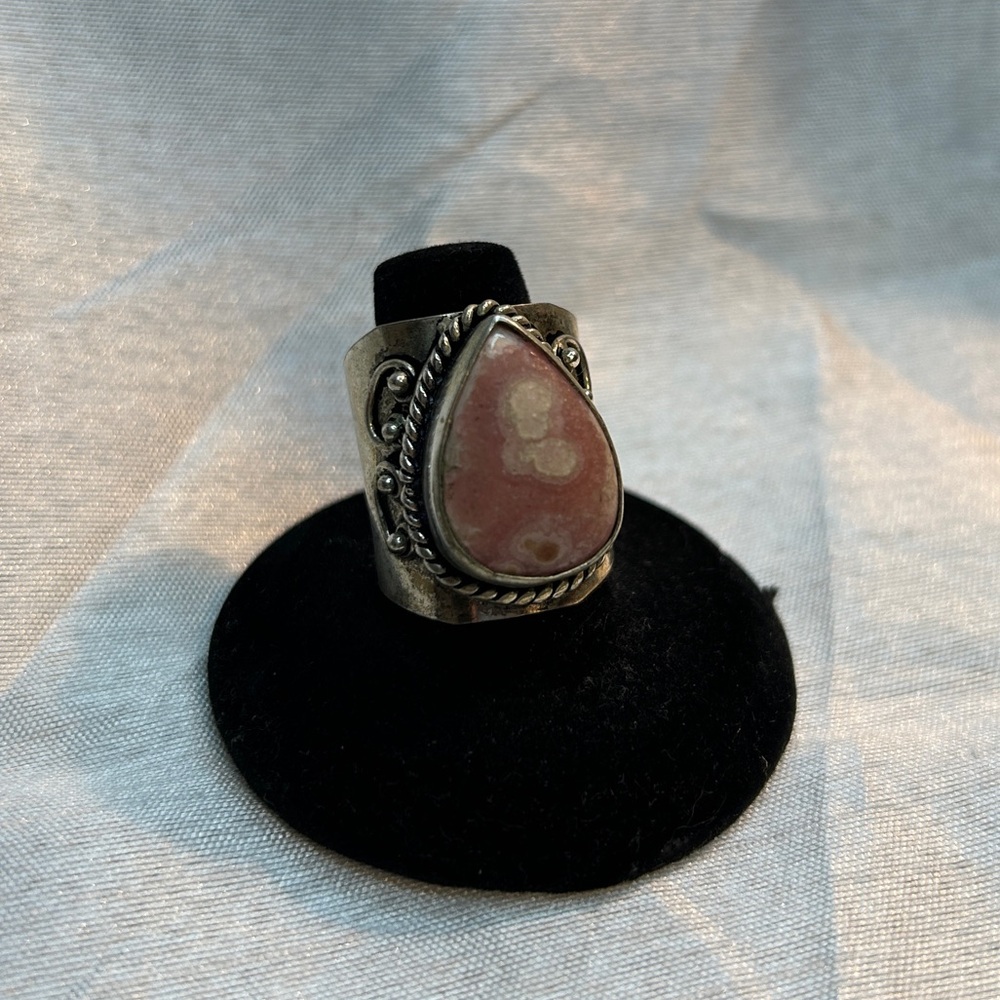 Size 9 Handmade Rhodochrosite Sterling Silver Ring - Picture 2 of 6
